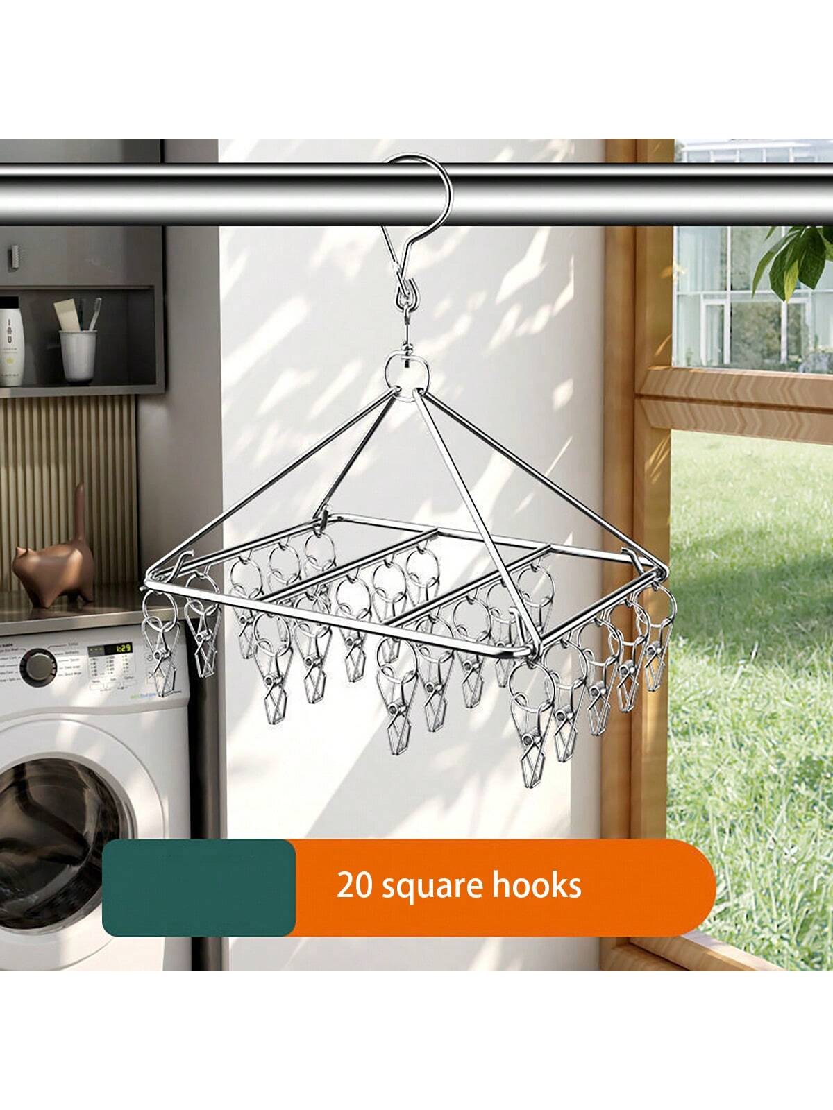 Baby Clothing Rail - 1-delige roestvrijstalen waslijn met meerdere clips,